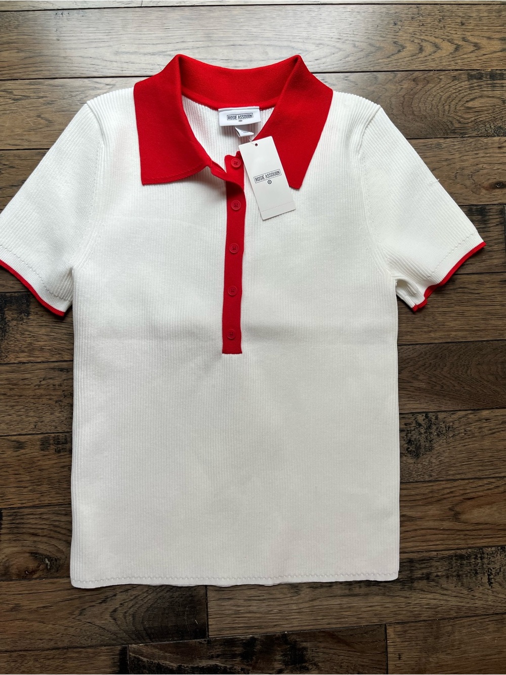 Rosie Assoulin Women's Short Sleeve Polo Sweater - White M new